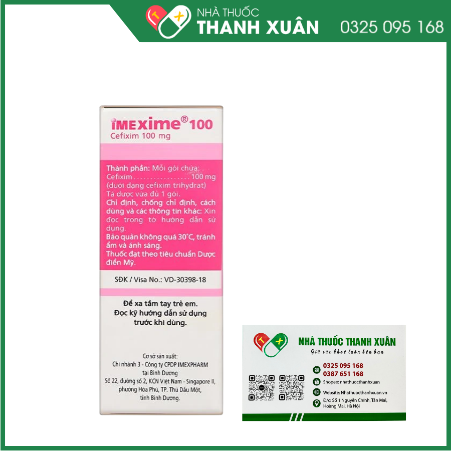 Bột pha hỗn dịch uống Imexime 100 điều trị nhiễm khuẩn